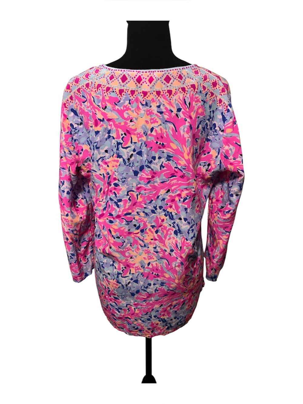 Lilly Pulitzer 100% Silk Tunic Top Small Pink Blue Resort Beach Preppy Coverup - Picture 2 of 11